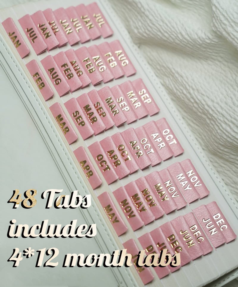 UPAFEXXI-Leather Monthly Tabs  48 Pcs Planner Tabs  Calendar Month Stickers for Planners  Organizing and Sorting out Notebooks(Pink) - Image 3
